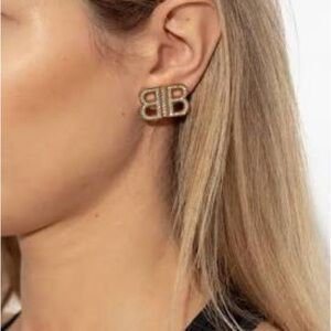 14k Gold plate Earring studs w Cubic Z  stones medium SZ Earrings 1.2 x1.2 inch.